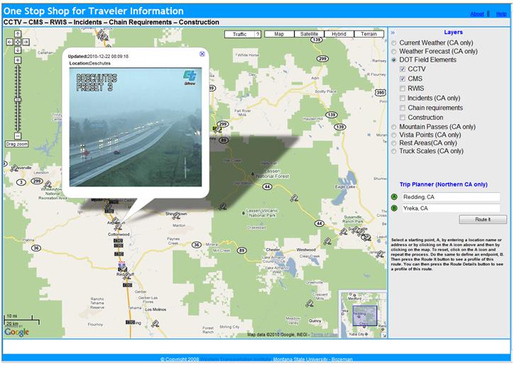 OSS screenshot (12/22/2010): CCTV image along I-5 south of Redding also shows rain.