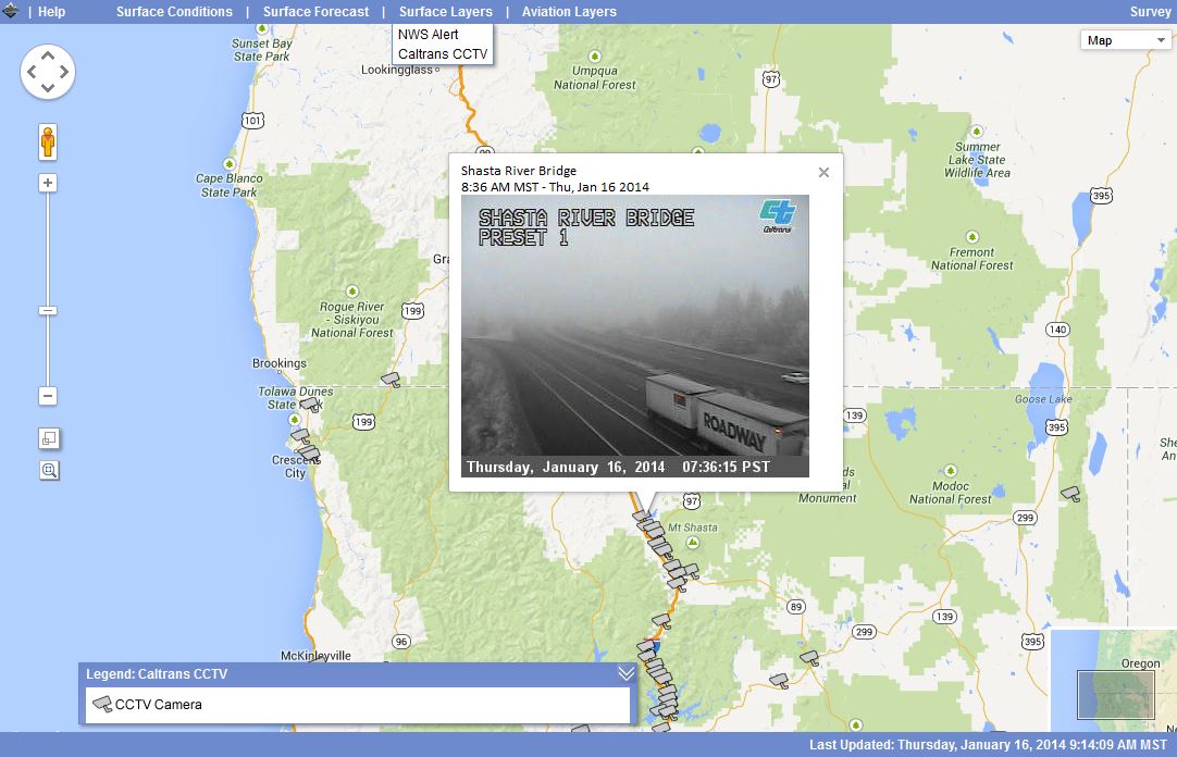 Screenshot of heavy fog conditions captured on a CCTV camera in Northern California.