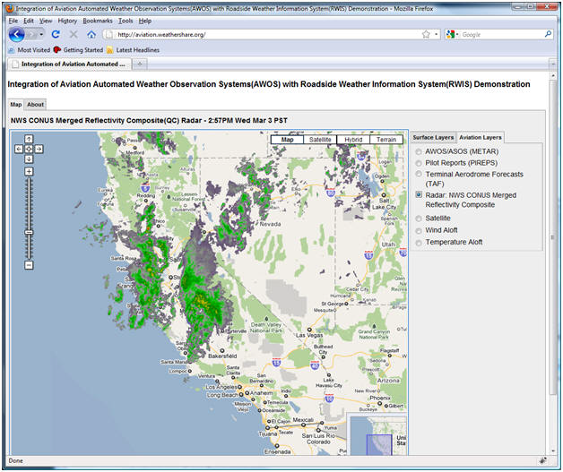 AWOS/RWIS screenshot (3/3/2010): Radar images from the National Weather Service.