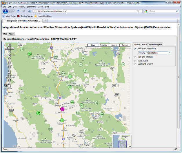 AWOS/RWIS screenshot: Precipitation readings are available through the recent conditions display as well.