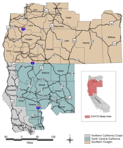 Map of COATS Project Area, northern California and southern Oregon