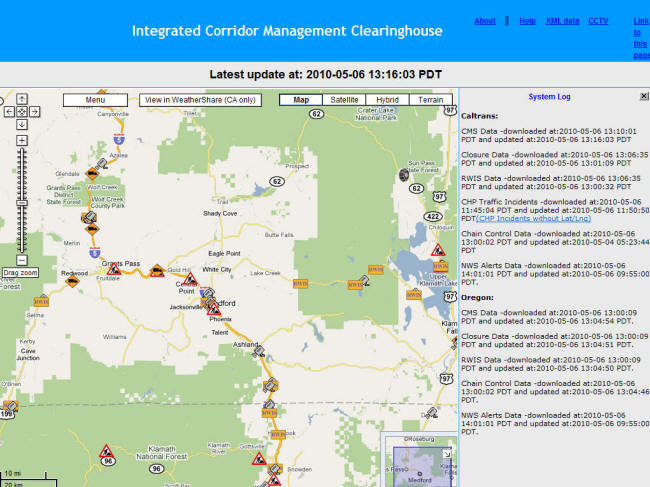 ICM Website Screenshot: You can zoom in for further detail. Here we take a closer look at I-5 near the border.