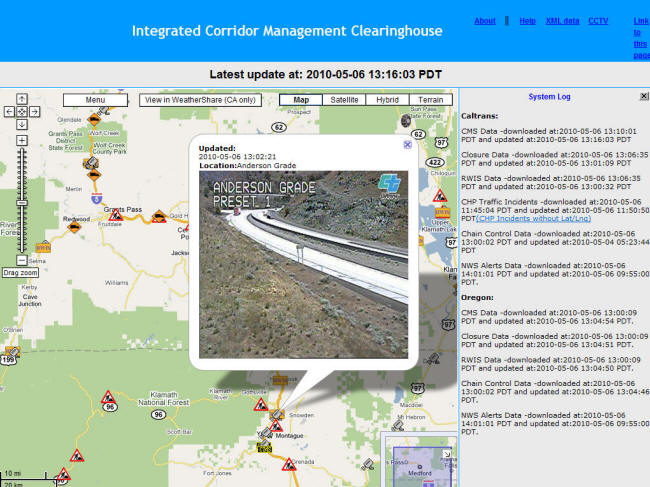 ICM Website Screenshot: The camera image shows that the road looks good as you go up the pass towards the border.