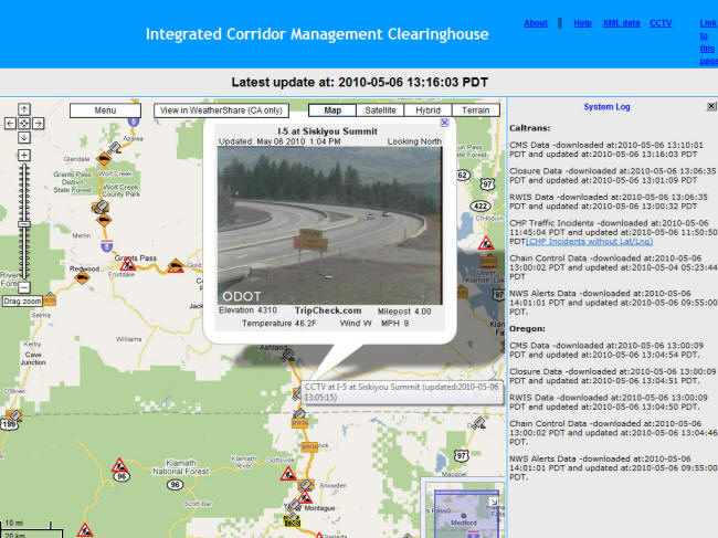 ICM Website Screenshot: This camera is reporting that Siskiyou Summit is clear too. There have been a few snow storms over the past several weeks in the area, so it never hurts to check conditions.