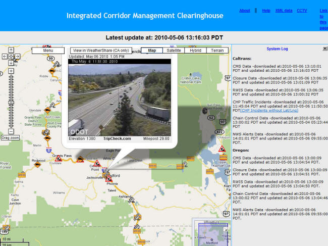 ICM Website Screenshot: Camera images show good weather along I-5 in Medford.