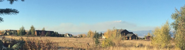 Smoke from the wildfire north of Manhattan, Montana.
