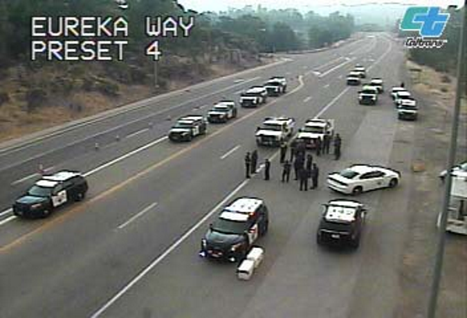 OSS Screenshot, 2018-07-27: As shown on Caltrans CCTV, emergency responders gathered on SR-299 in Redding on July 26th.