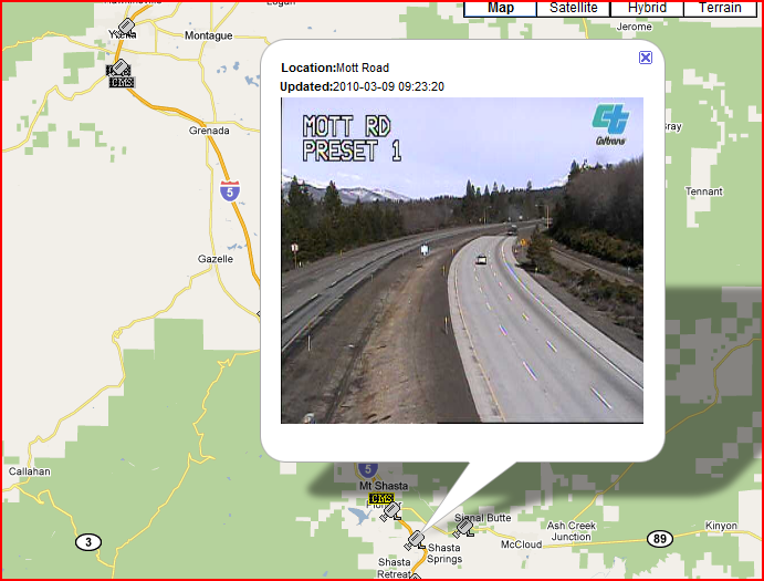 OSS Screenshot (3/9/2010): The Mott Road CCTV camera shows decent road conditions.