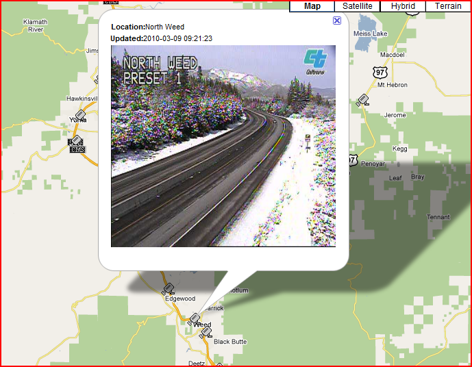 OSS Screenshot (3/9/2010): The North Weed CCTV camera also shows winter road conditions.