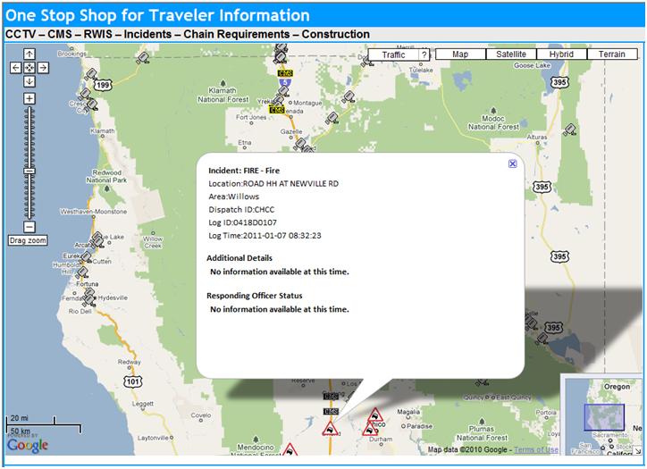 OSS Screenshot (1/7/2011): Clicking on an Incident Report icon brings up more information about the incident.