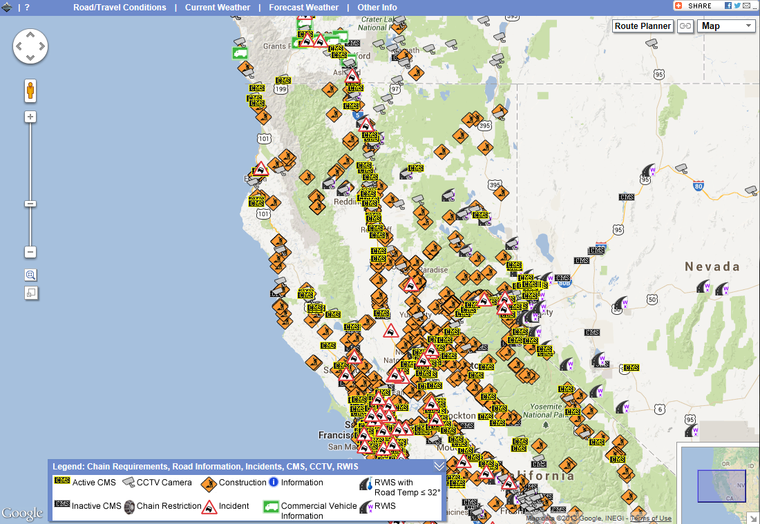 OSS – Zoomed to Road/Travel Conditions in Northern California.