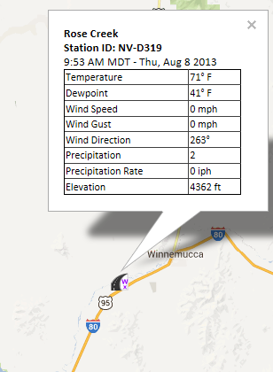 Weather Data from the Rose Creek Station near Winnemucca, Nevada.