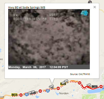 Caltrans CCTV at Soda Springs along Interstate 80 on March 6th, 2017.