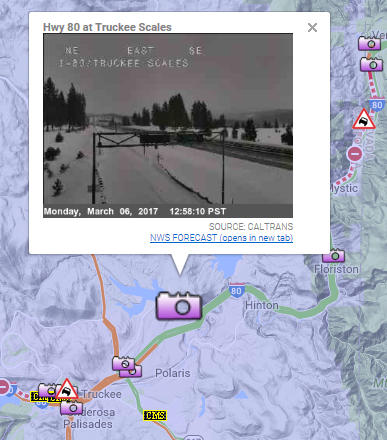 Caltrans CCTV along Interstate 80 at Truckee Scales on March 6th, 2017.