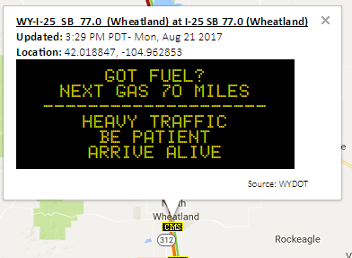 Wyoming DOT CMS post-Eclipse message.