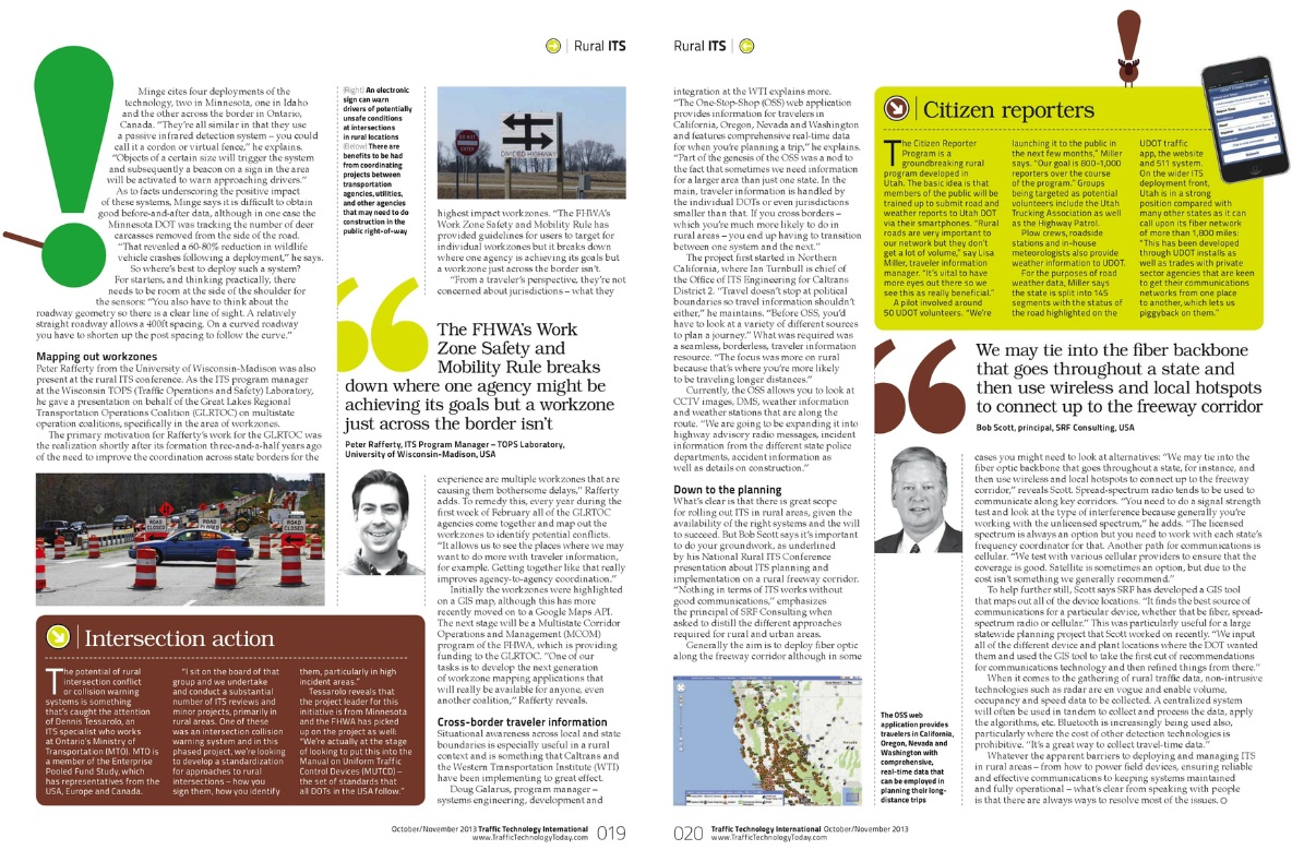 OSS featured on pages 19 and 20 of the October/November 2013 issue of Traffic Technology International magazine.