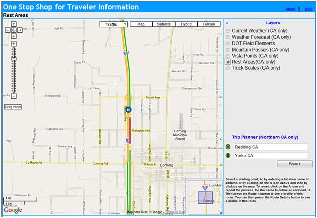 OSS Screenshot (5/13/2010):  The traffic data can be combined with other layers. Here it's combined with the Rest Area layer.