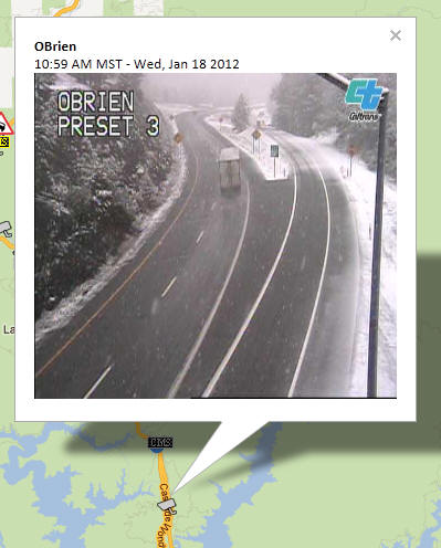 OSS Screenshot (1/18/2012): CCTV camera image showing road conditions near OBrien.