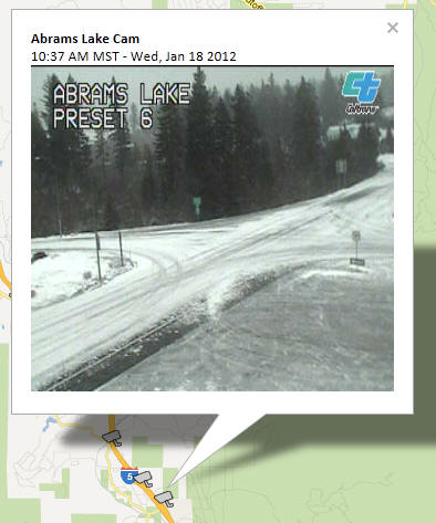OSS Screenshot (1/18/2012): CCTV camera image showing road conditions near Abrams Lake.