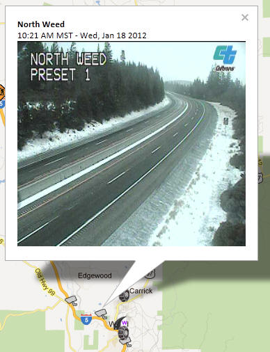 OSS Screenshot (1/18/2012): CCTV camera image showing road conditions near North Weed.