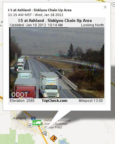 OSS Screenshot (1/18/2012): CCTV camera image showing road conditions near Ashland, OR.
