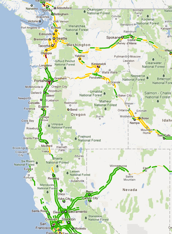 OSS Screenshot (1/18/2012): Google Traffic Layer for the Washington, Oregon and northern California regions.