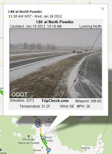 OSS Screenshot (1/18/2012): A CCTV camera image for I-84 at North Powder.