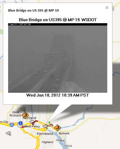 OSS Screenshot (1/18/2012): A CCTV camera image for Blue Bridge on US 395 @ MP 19 near the Tri-Cities.