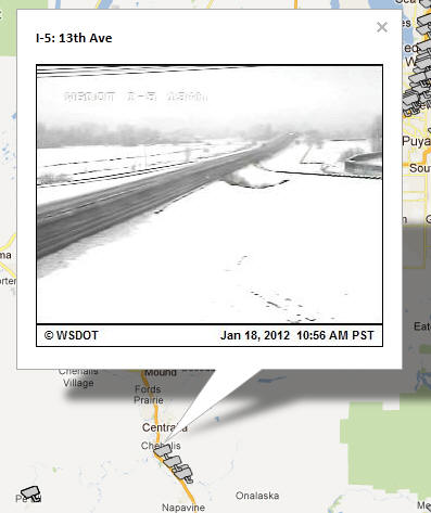 OSS Screenshot (1/18/2012): A CCTV camera image for I-5 at 13th Ave in Chehalis.