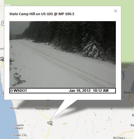 OSS Screenshot (1/18/2012): A CCTV camera image for State Camp Hill on US-101 near the coast.