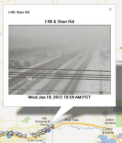 OSS Screenshot (1/18/2012): A CCTV camera image for I-90 and Starr Road East of Spokane.