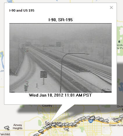 OSS Screenshot (1/18/2012): A CCTV camera image for I-90 at the SR-195 exit in Spokane.