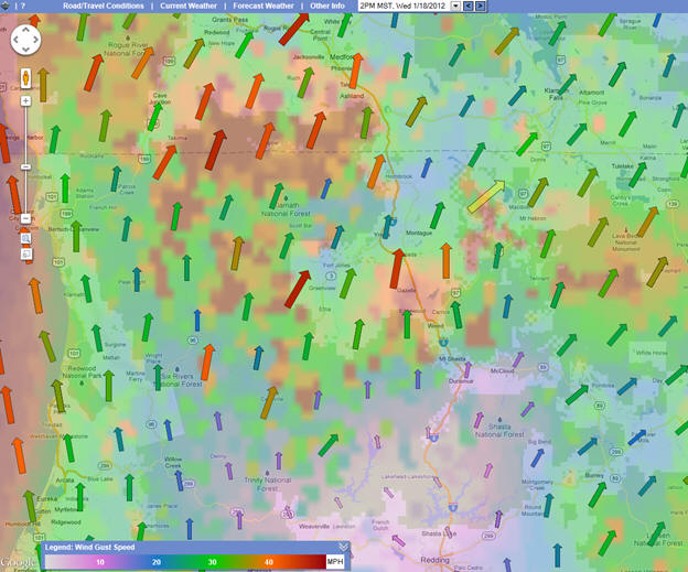 OSS Screenshot (1/18/2012): Wind Gust Forecast