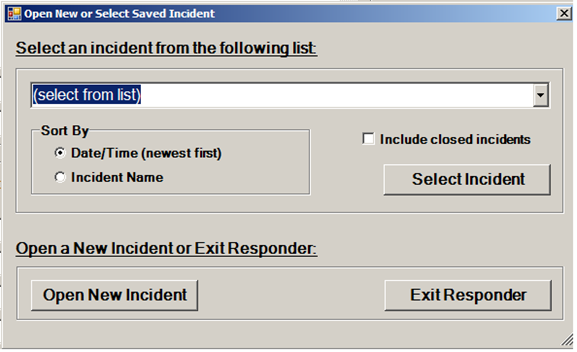 Responder software screenshot: Creating a new incident.