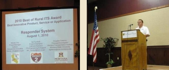 Doug Galarus gave a quick overview of the Responder project and accepted the 2010 NRITS Best of Rural ITS Award.