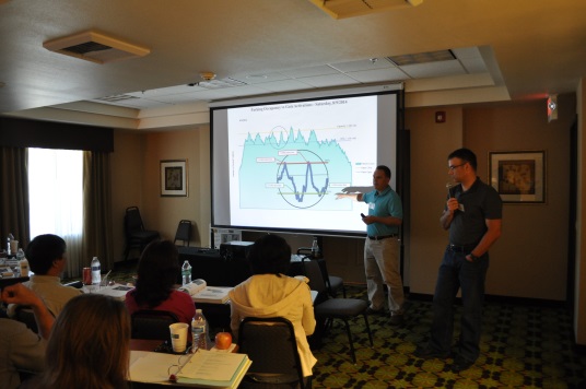 In 2015, Oregon DOT engineers Dennis Mitchell and Doug Spencer teamed up to present the Multnomah Falls Parking Management System. Here, Dennis is discussing some of the operational impacts of the system (parking occupancy vs. gate activations).