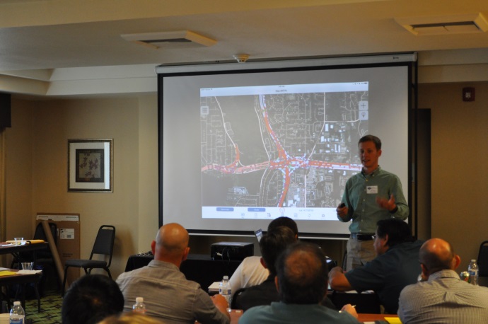 Joe Schmit demonstrates WSDOT’s Highway Activities Tracking System (HATS).