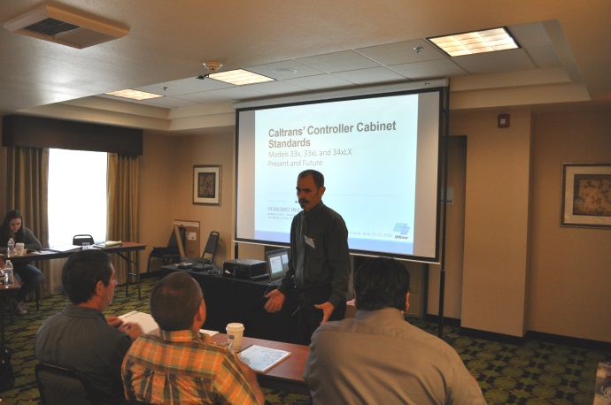 Herasmo Iniguez introduces his presentation on Caltrans’ controller cabinet standards.