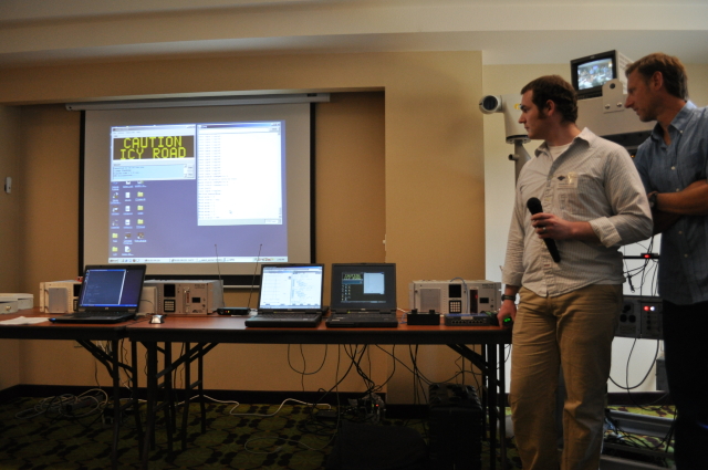 Kelvin Bateman (left) and Dan Richter (right) from the Western Transportation Institute included a demonstration on the Automated Safety Warning Controller system.